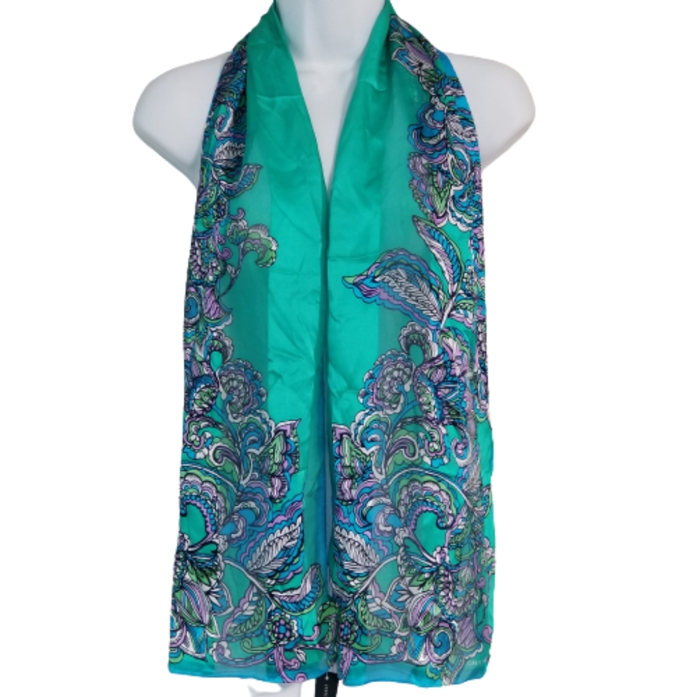 Jones New York Floral Green Muticolor Scarf